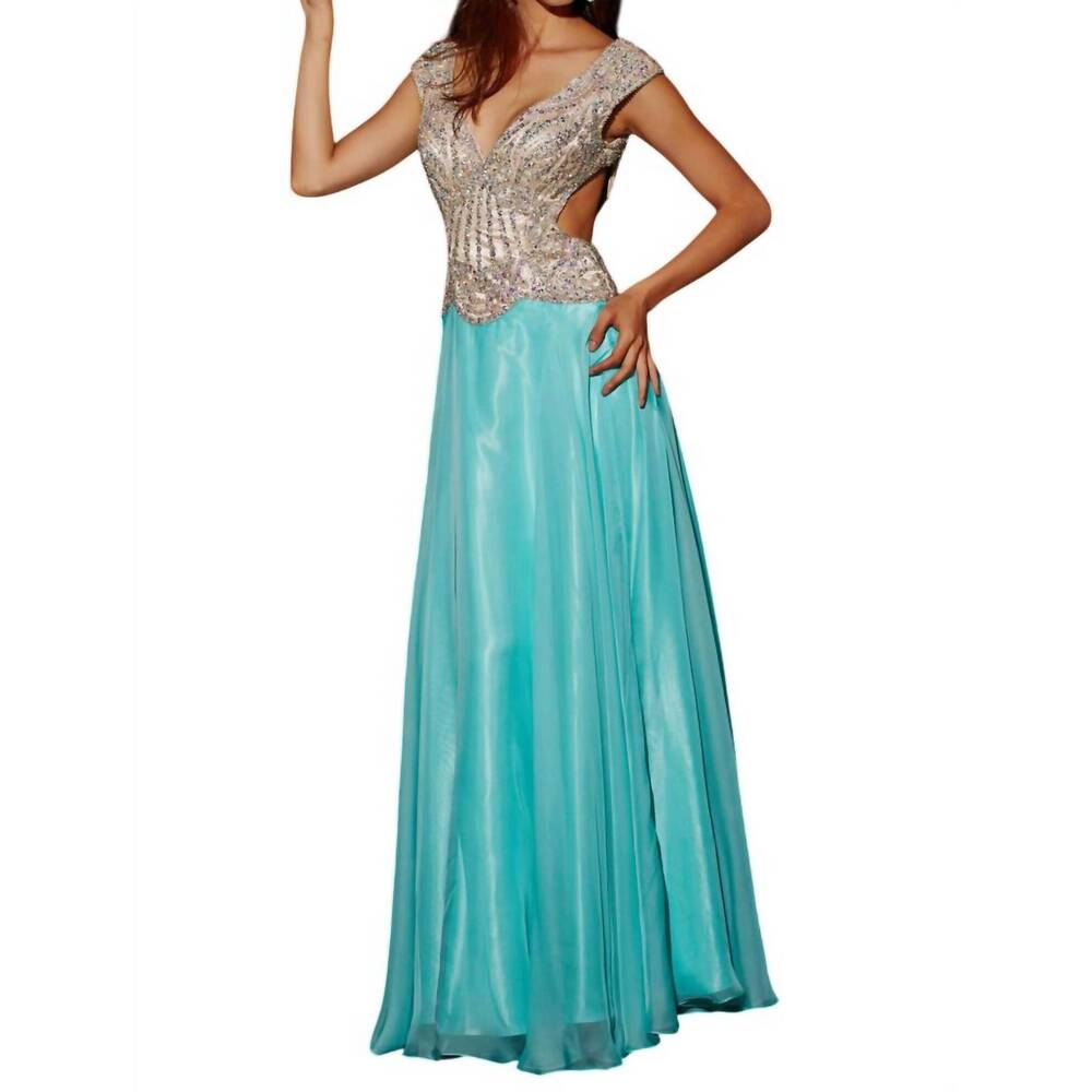 NEW ANGELA & ALISON chiffon prom dress in aqua